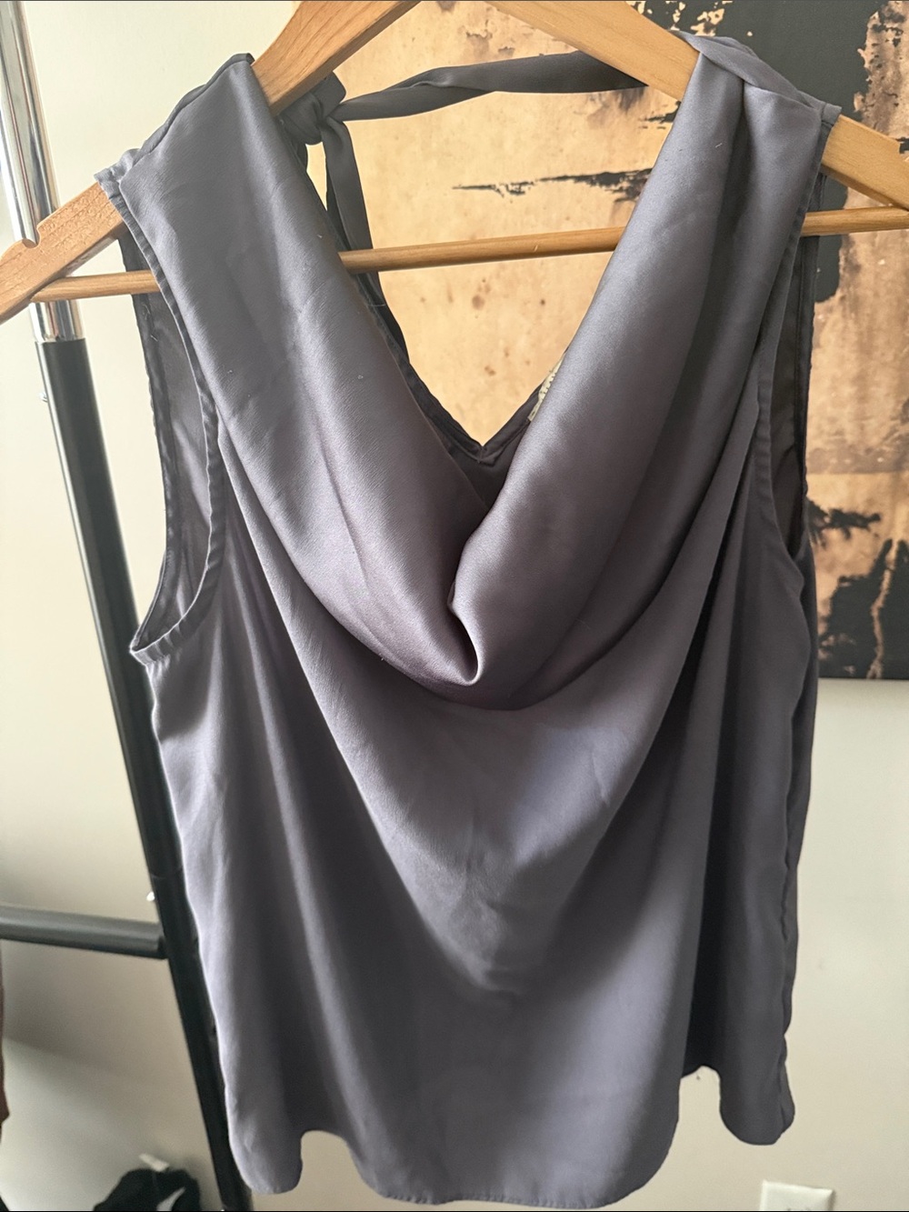 41 Hawthorn Satin V-Neck Blouse in Charcoal